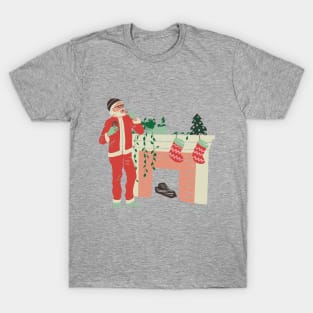 Hipster Christmas Santa with Stockings T-Shirt